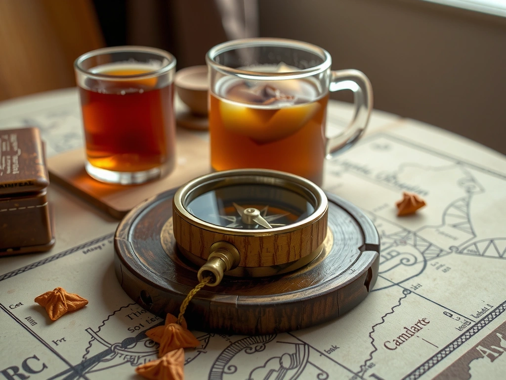 Holzkompass auf Karte mit Leinsamen